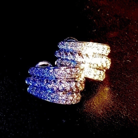 - 18K solid white gold Earrings women jewelry sparkling natural diamonds 💎 - Picture 5 of 12